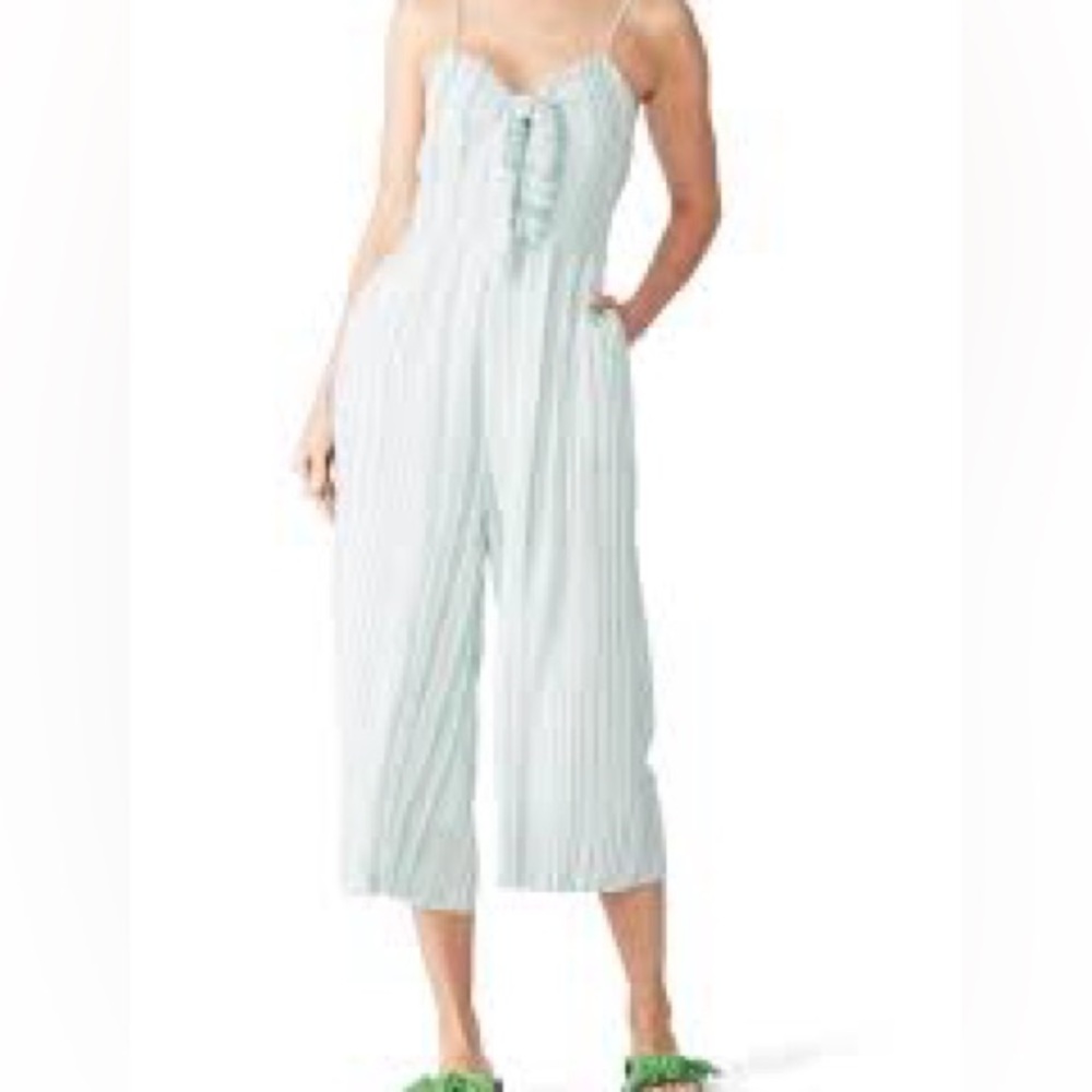 MinkPink Striped Culotte Jumpsuit - Size Small - Mint‎ Green & White